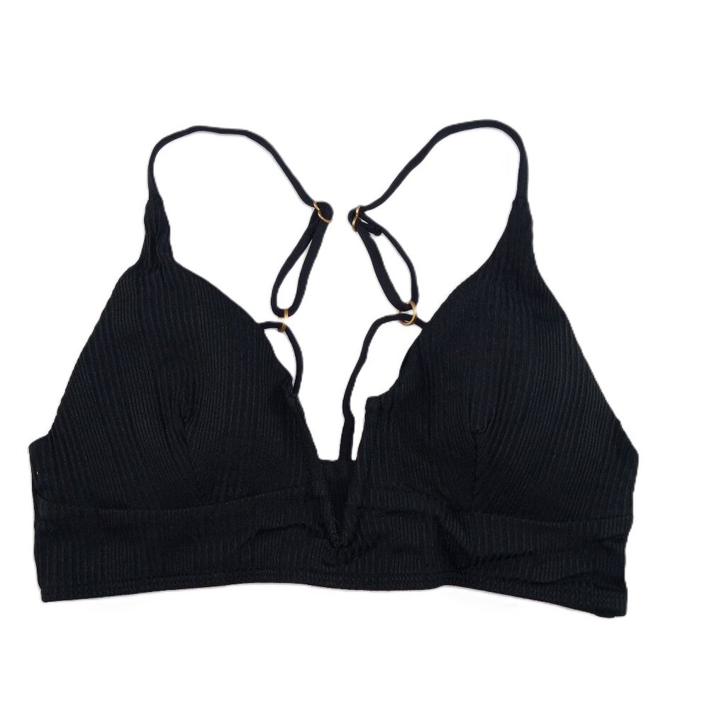 L*Space Pointelle Rib Siren Bikini Top Women's Size XL Black Swim Strappy